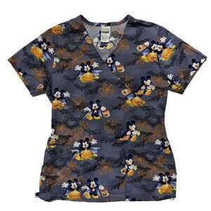 Disney Dracula Mickey Mouse Halloween Scrub Top  Women's Size small Short Sleeve